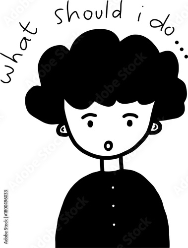 Confused and Unsure Person Icon Minimal Black and White EPS Vector