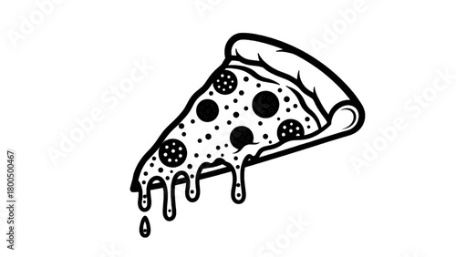 Vector illustration of slice of pizza with dripping cheese and pepperoni, isolated on transparent background 
