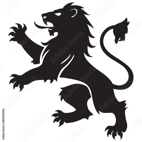Silhouette of a rampant lion emblem with fierce expression