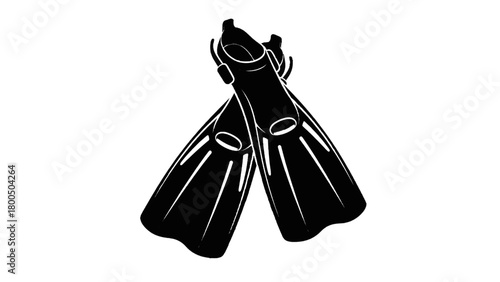 Vector illustration of pair of black diving fins isolated on transparent background 