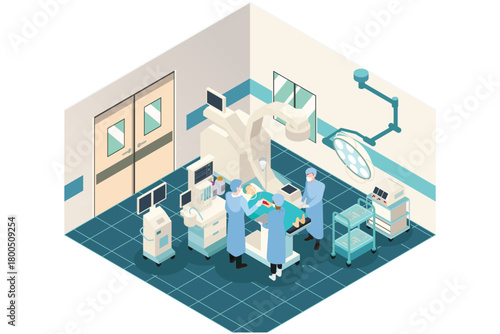 Isometric Surgery Room in Hospital Vector Illustration