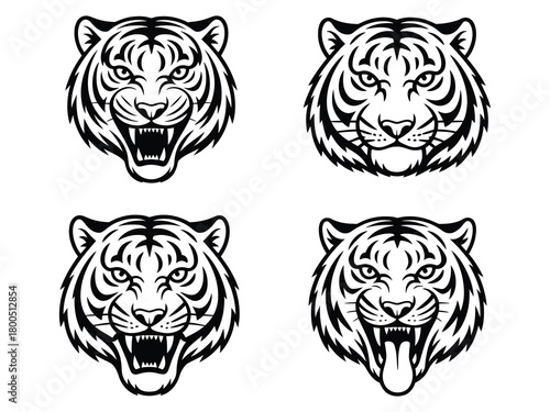 Tiger Head Vector, Design Featuring Bold Stripes, Strong Facial Details and Fierce Expression Ideal for Branding, Prints and Mascot Artwork