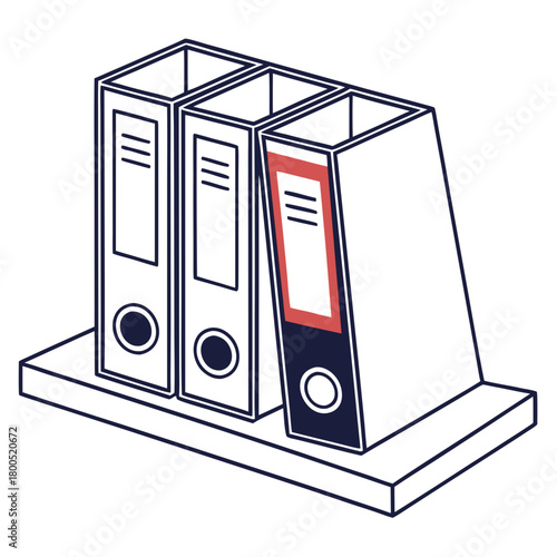 Three binders on a shelf in simple line art style  