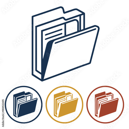 Document folder icons in colorful design with minimalist style  