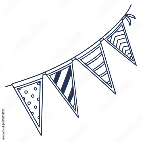 Decorative party pennant strings in various patterns and colors  