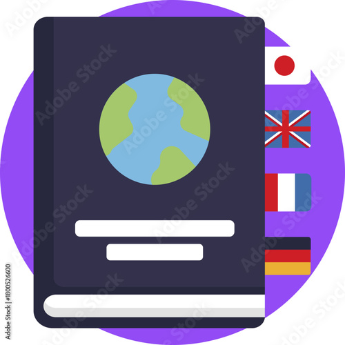 Book icon symbolizing reading and language practice.