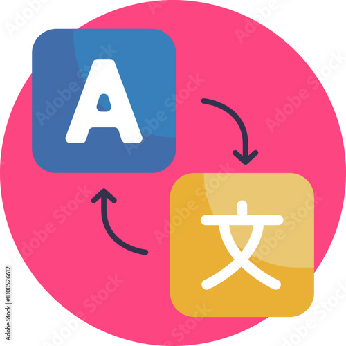 A symbol representing the conversion of text or speech from one language to another.