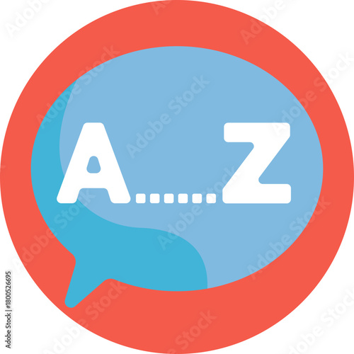 A speech bubble filled with letters, symbolizing communication and language learning.