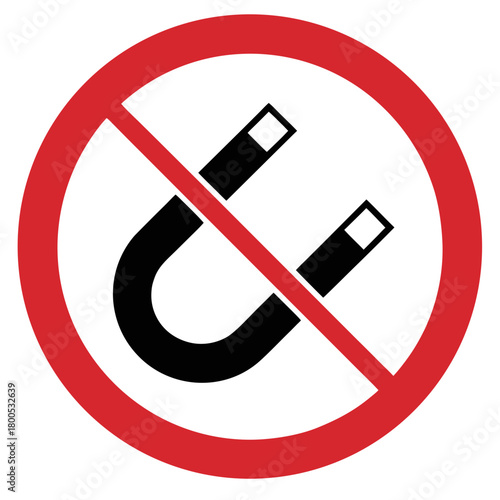 No magnetic magnets allowed sign with a prohibitory symbol on a white background
