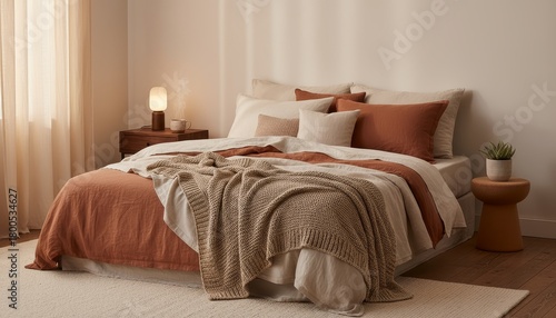 Warm cozy bed scene with minimal decor