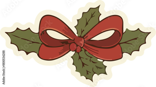 Vector Christmas Ornament Bow and Holly Decoration
