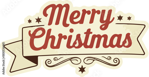 Merry Christmas vintage text design on ribbon banner