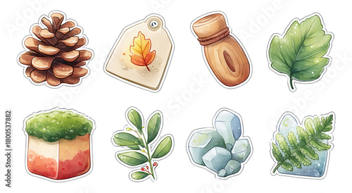 Colorful Soft Painted Stickers of Nature Elements in Mini Ranger Field Kit Style