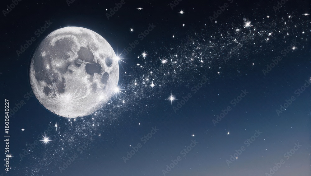 Obraz premium Mystical Moonlit Night - A Celestial Dance of Stars and Lunar Glow.