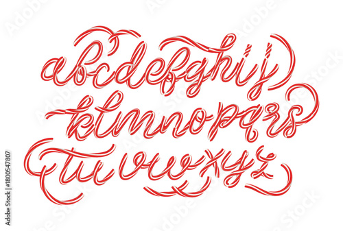 Christmas candy cane 3d alphabet isolated on white background. Decorative vector font for Winter Holidays and New Year. Vector illustration.