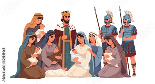 King Solomon and the Mothers with babies Illustration of Justice and Compassion