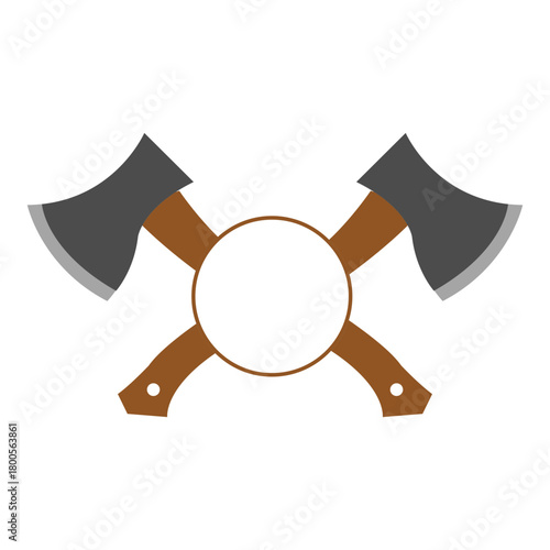 Crossed Woodman Axes Circular Monogram Frame for Personalized Lumberjack Name Logos Forestry Branding Rustic Cabin Decor and Outdoor Wilderness Graphic Design Projects Isolated