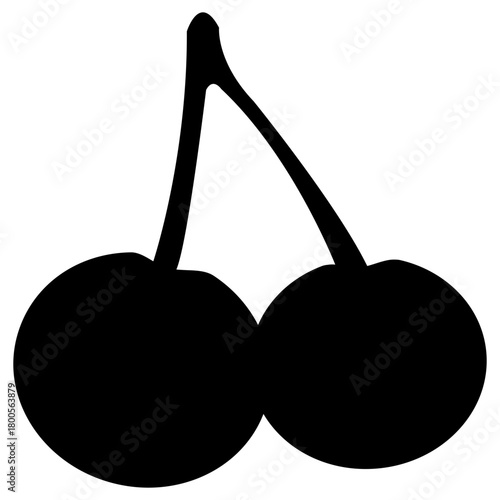 Twin Cherries with Stem Silhouette Icon for Food Branding Fruit Industry Logos Organic Product Labels and Healthy Eating Graphic Design Projects Isolated on White Background