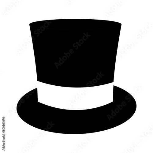Black Top Hat with White Band Vector Illustration for Magician Costume Snowman Dressing and Formal Event Design Concepts Isolated on White Background for Elegant Style Projects