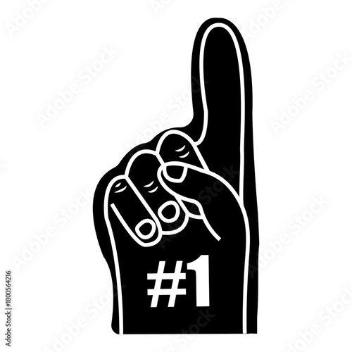 Black Number One Foam Finger Silhouette Icon for Sports Fan Support
