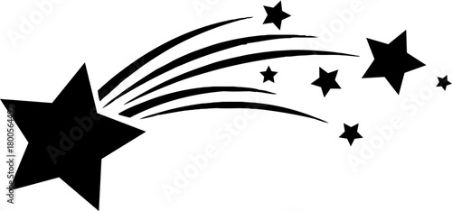 Black Silhouette of a Shooting Star with Streaks and Smaller Stars Emitting Light