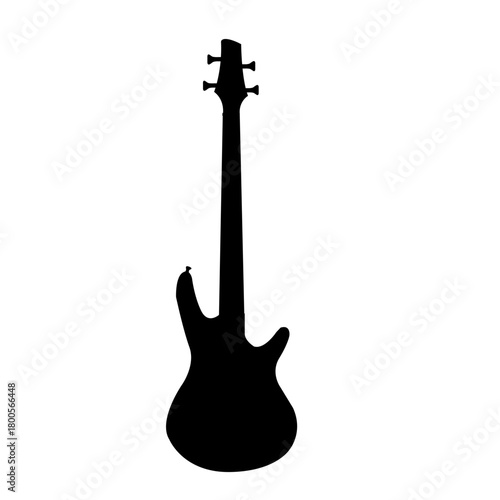 Black Electric Bass Guitar Silhouette Icon for Music Band Logo Design