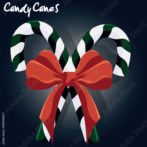 Illustration of green candy canes for December and New Year