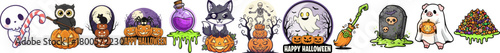Spooky Halloween Icons Ghosts, Pumpkins, and Witch's Brew for Festive Decorations