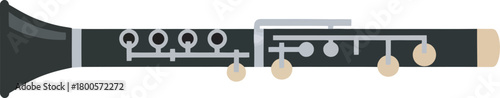 A stylized illustration of a clarinet, showcasing its various components and design.
