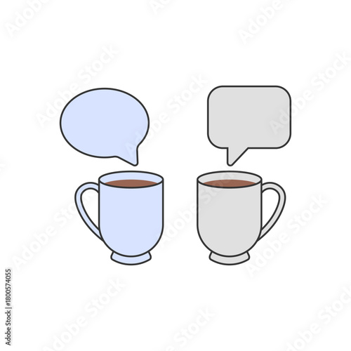 Shared sip chat showing two mugs together with a chat bubble above. Perfect for friendly conversations, warm social moments, and cozy connection themes.