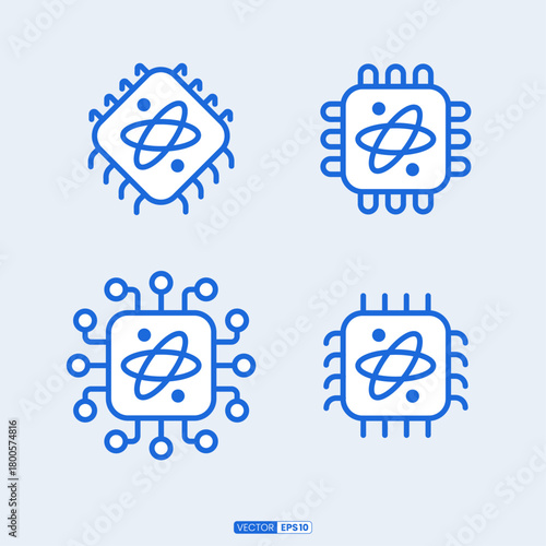 Quantum computing vector icon set.