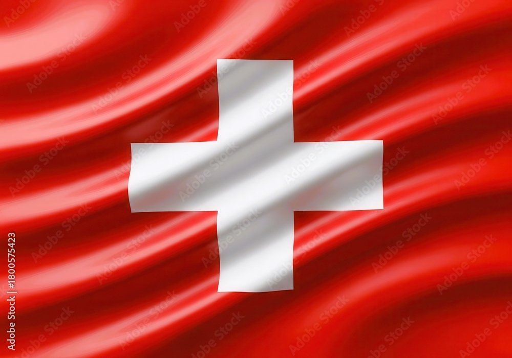 Obraz premium Waving swiss flag with a white cross on a red background