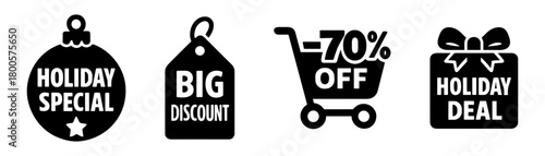 Holiday deal silhouettes, cart and price badges