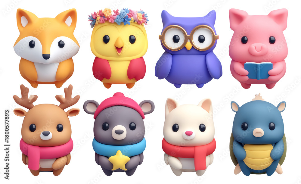 Fototapeta premium Enchanted Animal Companions with Cute Characters on a Transparent Background