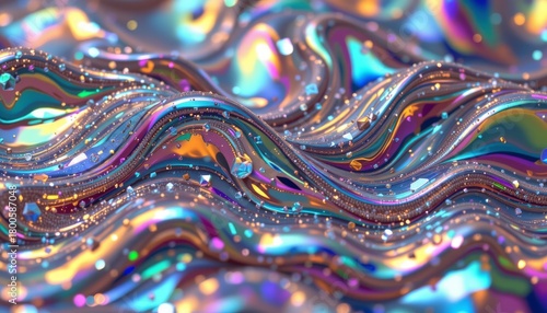 Wallpaper Mural Iridescent Metallic Wave with Sparkling Holographic Effect Torontodigital.ca