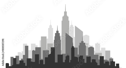 Dynamic cityscape skyline illustration featuring modern buildings and skyscrapers, perfect for urban development, architecture, or city planning presentations