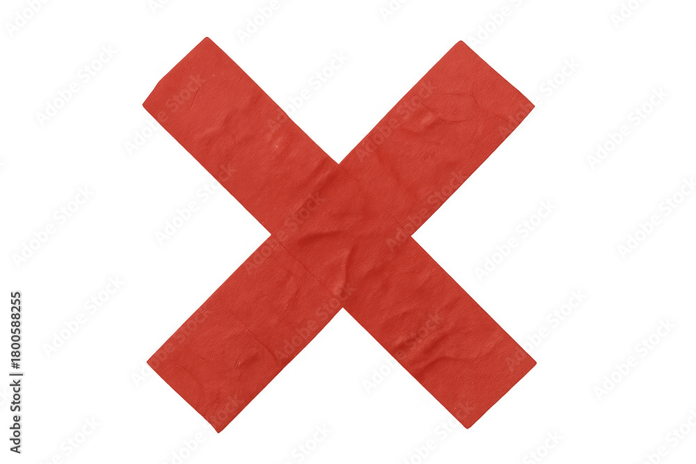 Fototapeta premium Red adhesive tape creating a cross mark on transparent background for cancellation or error concept