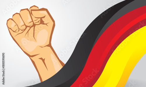 German national flag is waving with a clenched fist, the flag is black, red and yellow