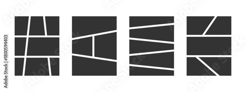 Set of graphic novel page templates. Black anime comic book panels isolated on white background. Grids for manga storyboard, photo collage, magazine, poster or brochure. Vector illustration.