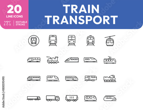 Train and Transport Line Icons Diverse Rail and Road Vehicles