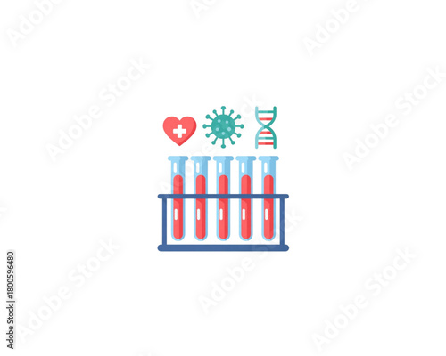 Blood Test Tubes with Healthcare Icons for Medical Research