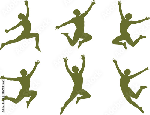 Men Silhouettes Jumping And Reaching Up On White leaping