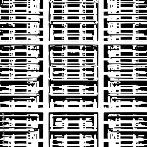 Monochrome illustration of nine stacked wooden pallets with horizontal planks and vertical supports