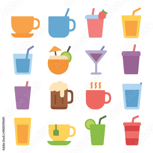 Assortment of Beverage Icons: A vibrant collection of beverage icons, showcasing a spectrum of refreshing drinks, from invigorating coffees to fruity cocktails, each sip a delightful experience.