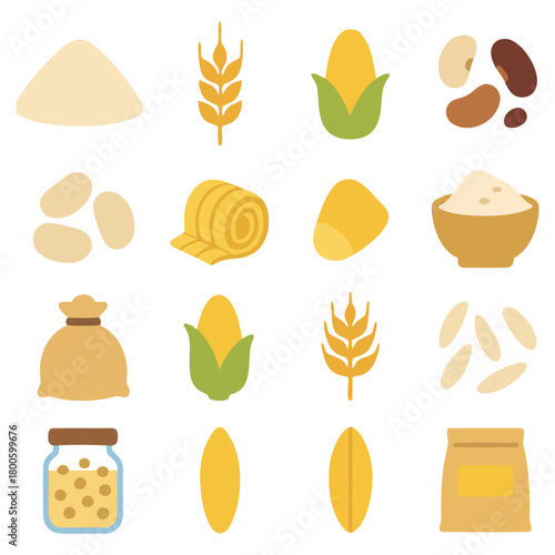 Assortment of Harvested Grains: A vibrant collection of staple agricultural produce, showcasing the bounty of the earth's yield, a tribute to the essence of farming and sustenance.