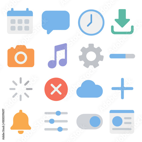 Icons of Everyday: A collection of modern icons, designed with simplicity and clarity, representing various digital tools and functions essential for user experience.