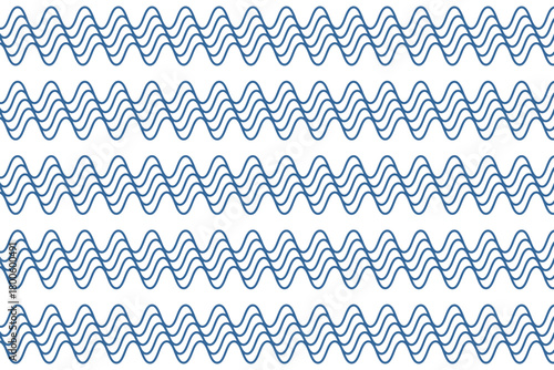 Waves background. Repeated blue curvy lines. Ocean, sea, lake or river water print. Aqua pattern. Navy ornament. Summer theme wallpaper. Swimming pool or aquarium texture. Vector flat illustration.