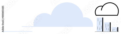 Abstract cloud and modern rain-thumbs up lines over simplified buildings or bars. Ideal for weather, communication, innovation, technology, connectivity, data storage, statistics, simple flat