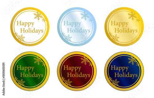 祝祭感あるカラーバリエーションで構成した “Happy Holidays” 円形メタリックラベルシリーズ