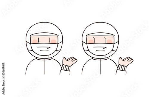 案内をする食品工場や給食職員イメージの男女2人